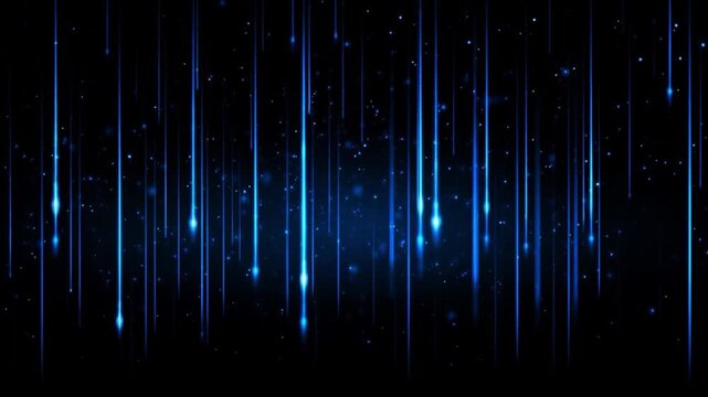 Blue Light Streaks Falling: Abstract background with streaks of blue light and particles descending in a dark, futuristic setting, creating a sense of motion and depth.