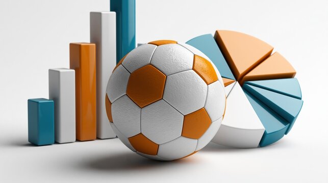 Professional soccer ball sits in front of colorful charts showing sports performance data metrics