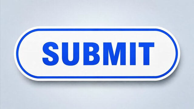 Modern submit button with blue text on white glossy surface