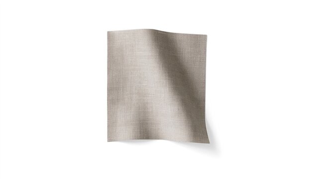 Beige linen fabric swatch resting on a clean white background with soft edges in studio lighting