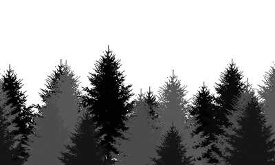 Black and grey pixel art style pine forest silhouette isolated on transparent background ©  SoponStock