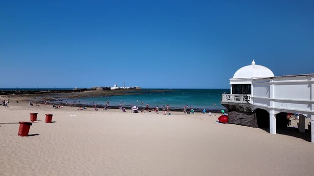 La Caleta beach and Castillo de San Sebastian, Cadiz, Spain