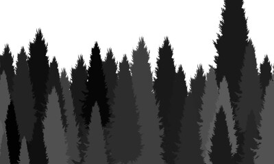 Black silhouette of a dense pine forest landscape isolated on transparent background ©  SoponStock