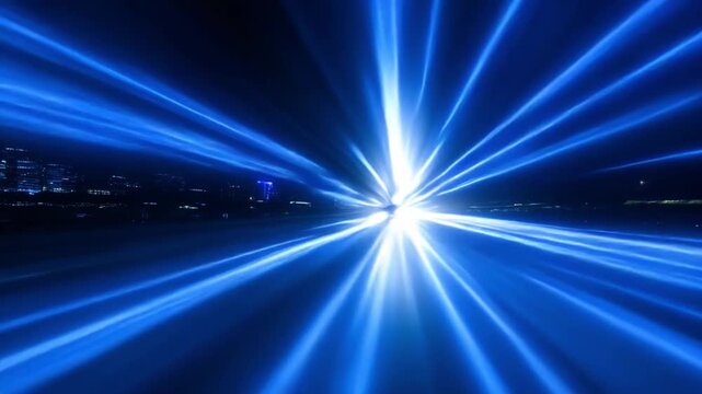 Speed of Light: Abstract depiction of intense blue light streaks converging at a bright focal point, suggesting extreme speed and advanced technology.