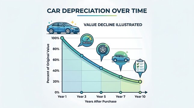 Chart showing vehicle depreciation and value decline over ten years