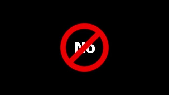 No symbol animation with red prohibited sign, motion for denial and restriction forbidden restricted