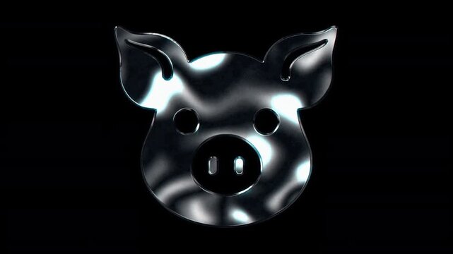 Silver metallic brush stroke symbol "pig faces", loop, alpha channel