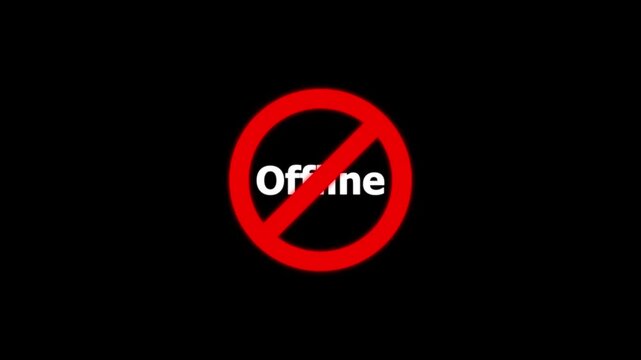 Offline status sign with red prohibition symbol for network error and connection issues