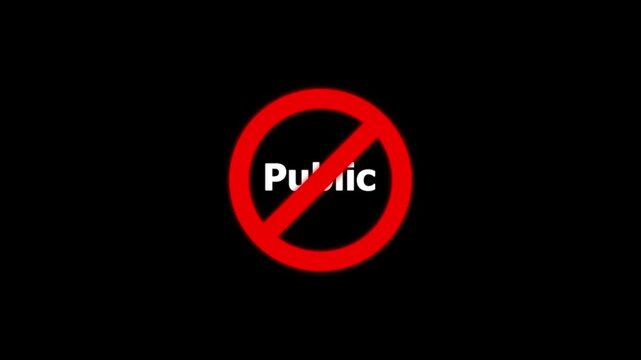 No public access sign animation, red prohibited symbol overlaying text, restricted area warning motion