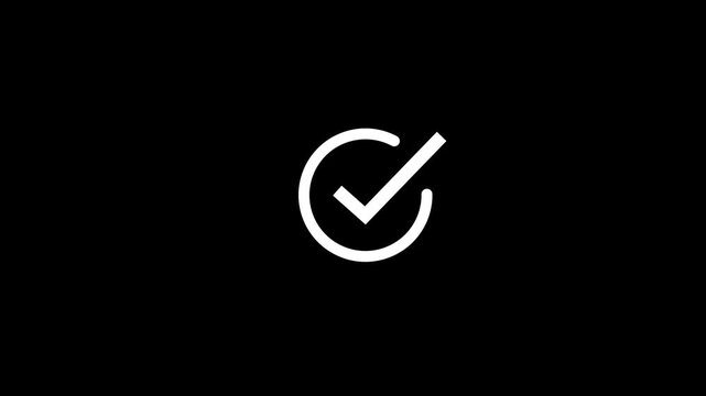 Chick mark animation on circle. tick mark symbol ok button animated on black background.on a black background,with video animation. 4K