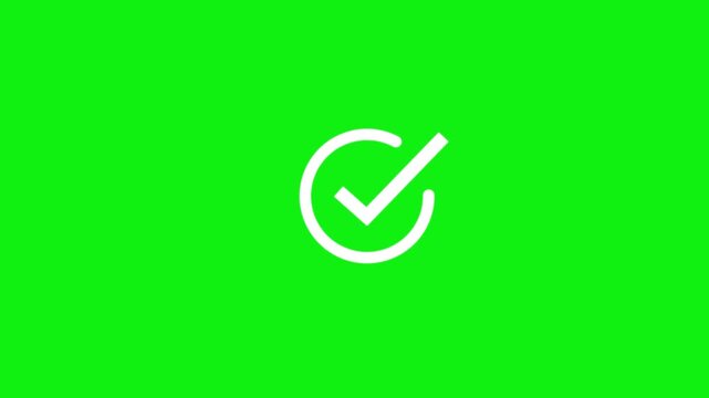 Chick mark animation on circle. tick mark symbol ok button animated on black background.on a black background,with video animation. 4K