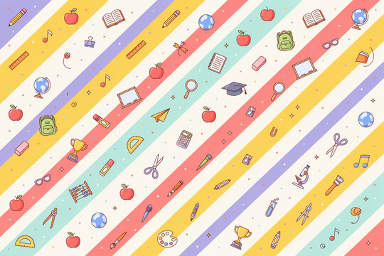 School supplies pattern with educational icons on light background education supplies