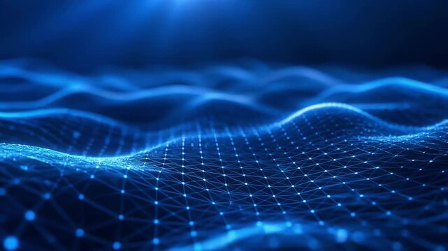 Abstract blue digital wave grid representing data flow or network connections
