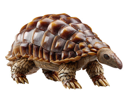 Armored Wonder: A fascinating close-up reveals the intricate, armored shell and scaly texture of a unique turtle, showcasing its ancient, reptilian charm.