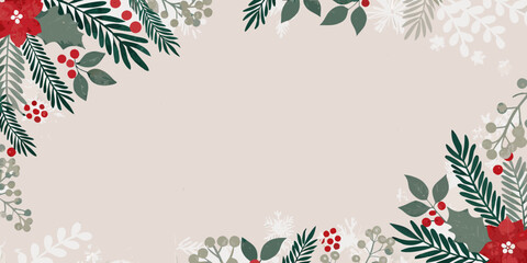 Floral ornament with holly and berries a vector illustration on a pale beige background arrangement botanical sprig winter foliage berry cluster leafy branch © PabanBiswas