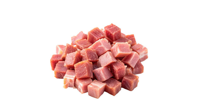 Pile of raw organic diced beef meat chunks fresh protein ingredient cooking kitchen isolated on transparent background