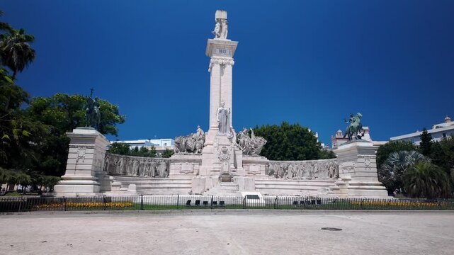Front view of 1812 Constitution Monument, Plaza de Espana, Cadiz, Spain