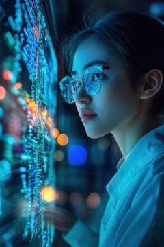 Woman reviewing AI-generated credit risk assessments