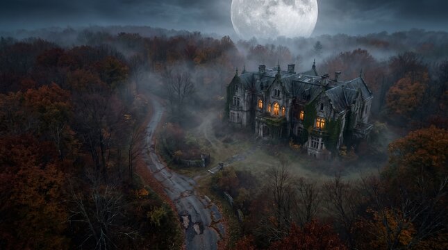 Halloween night scene Halloween pumpkin spooky Happy Halloween house 
