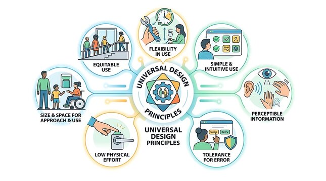 Universal design principles infographic for inclusive accessibility