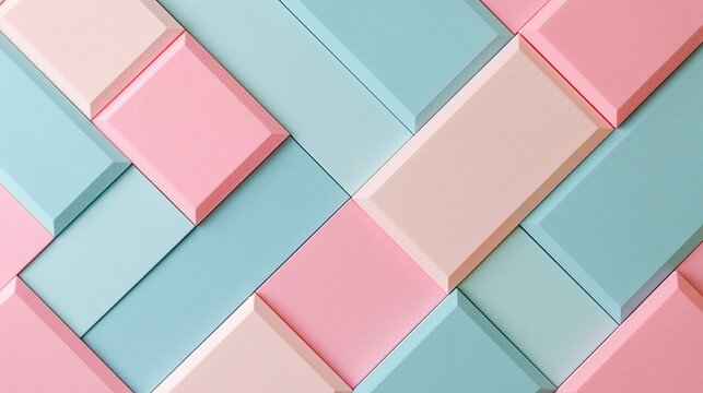 Soft pastel pink and light blue rectangular blocks arranged in diagonal herringbone pattern creates a modern textured abstract decorative design background
