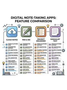 Digital note-taking app feature comparison infographic