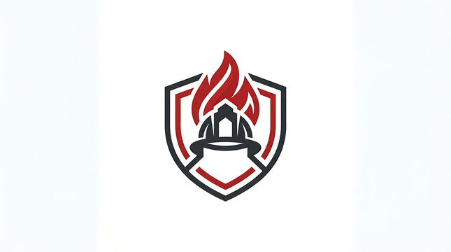 Fire Rescue Department Shield Emblem with Firefighter Helmet and Flames Logo for Emergency Services and Public Safety