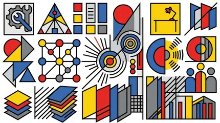Obraz premium Colorful geometric shapes and graphs.