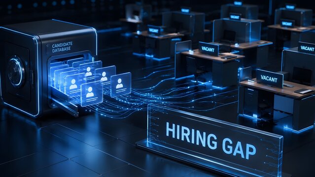 Filling the hiring gap using a secure digital candidate database to connect talent with vacant job opportunities in a modern workspace.