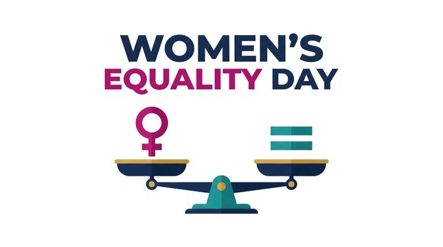 Women's equality day illustration with balance scale symbol of justice and gender equity sign