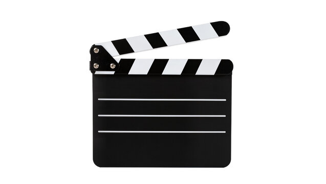 Black clapperboard with white stripes, isolated on transparent background