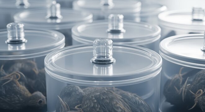 Sealed Specimen Containers Holding Dead Birds in a Scientific Laboratory Collection