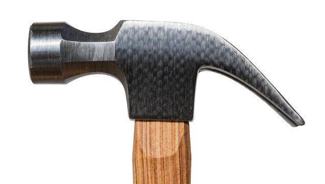 Metal claw hammer with wooden handle, isolated on transparent background