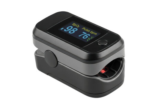 Pulse oximeter with digital display on black background
