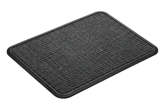Rectangular gray textured floor mat with black border.