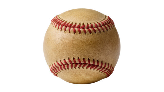 Classic baseball with red stitching, isolated on transparent background
