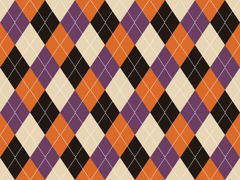 Halloween Argyle Geometric Diamond Pattern in Orange Purple Black and Cream