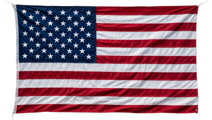 Obraz premium Waving American flag with red and white stripes and blue field with stars, isolated on transparent background