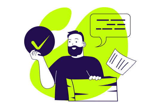 Productivity work modern flat concept for web banner design. Man organizing workflow and paperwork at workspace, completing tasks to plan deadline. Illustration with isolated people scene.