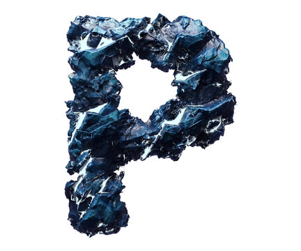 Blue stone letter P isolated on transparent background