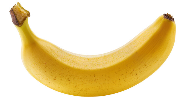 Ripe yellow banana with brown speckles, isolated on transparent background