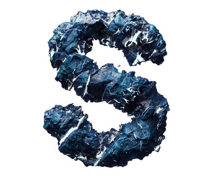 Blue stone letter S isolated on transparent background