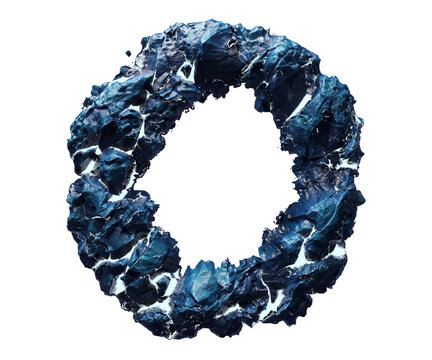 Blue stone letter O isolated on transparent background