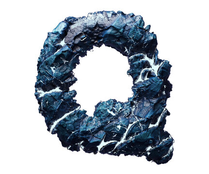 Blue stone letter Q isolated on transparent background