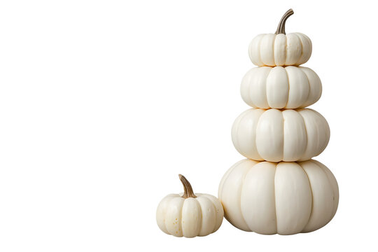 Stack of white pumpkins with one small pumpkin beside