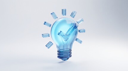 Innovative lightbulb with checkmark symbolizing success and ideas. Digital glowing concept for business solutions and smart technology approval. © Pic'sZone
