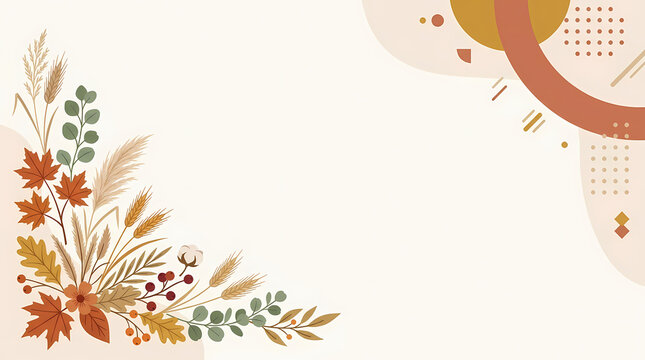 Autumn floral corner design with leaves and branches.