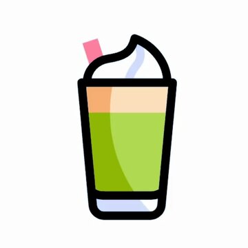 Iced Matcha Latte with Cream Icon, Sweet Layered Green Tea Drink Illustration