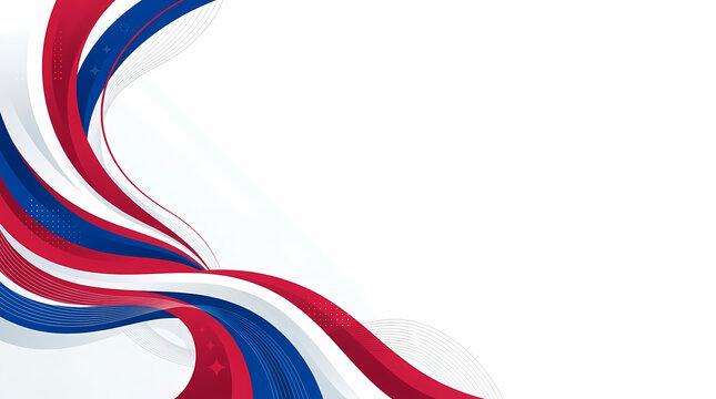 Dynamic flowing red white and blue ribbon wave design.