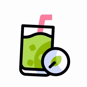 Iced Lime Drink Icon, Fresh Cold Lime Juice with Straw Illustration